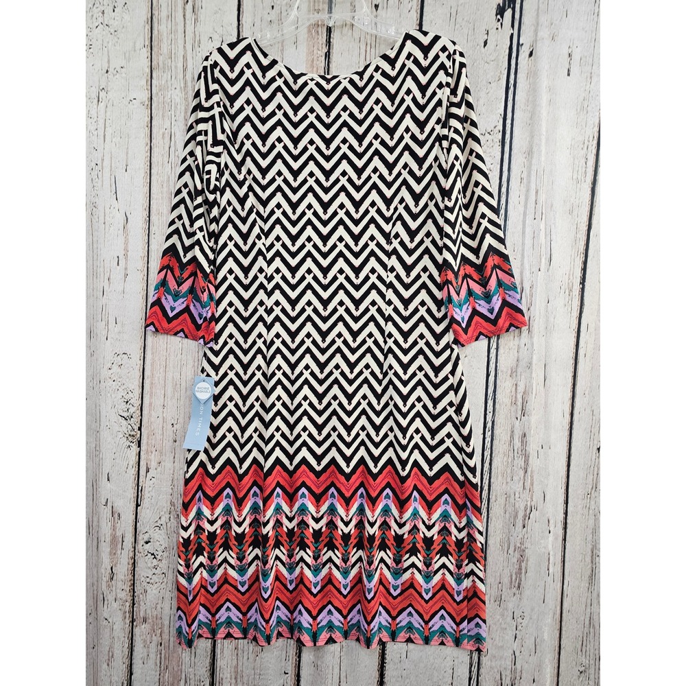 London Times Chevron Sheath Dress Womens 12 Multi Color 3/4 Sleeve Geometric NEW - Picture 4 of 5
